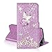 Produktbild QC-EMART Étui à Rabat pour Huawei P30 Lite Coque Etui Housse en Cuir Violet Paillette Papillon Colori Portefeuille Porte-Cartes Folio Antichoc Pochette Portable Cover pour Fille Femme