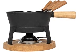 Boska Fondue Set Pro L - Families (6 Fondue Forks) - Cheese Fondue Tea Lights with Style - 1.8 L Capacity for 1.2 L Melted Cheese [Sturdy, Oak Wood and Stainless Steel]