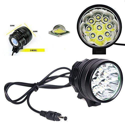 MAIKEHIGH LED Fahrradbeleuchtung / Stirnlampe mit 9 LEDs, 12000 Lumen, Schnellbefestigung / Stirnband und Lithium-Ionen-Akku - 3