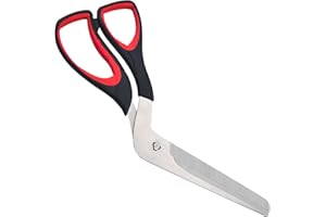 Ciseaux à Pizza, punwey Spatule à Pizza, Roulette à Pizza, Ciseaux de Cuisine Multifonctionnels Lame Tranchante en Acier Inoxydable de Qualité Alimentaire et Poignée Souple, 27CM, Noir/Rouge