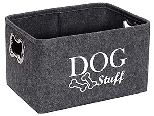 Morezi Felt Puppy Stuff Baskets, Dog Toy bin Storage with Designed Metal Handle, pet Organizer - Perfect for organizing pet Toys, Blankets, leashes, Dry Food and Bandana - Gray