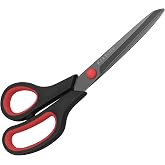 KUONIIY Scissors Titanium Coated Ultra Sharp Soft Comfort Grip Blades Multipurpose Scissors Red Black 7.75"