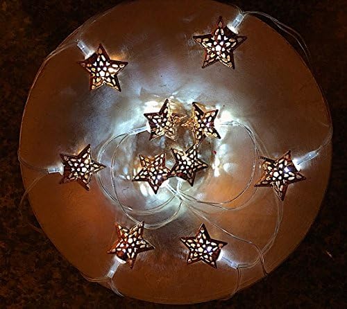 Copper/Rose Gold Star Shaped Metallic Look LED String Lights, 0 Warm, Bright, White Glow Bulbs, Battery Powered