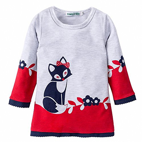 Preisvergleich Produktbild Winter Mädchen Kleid Langarm niedlichen Fuchs Weihnachten Prinzessin Druck Rock Kids Kinderkleidung