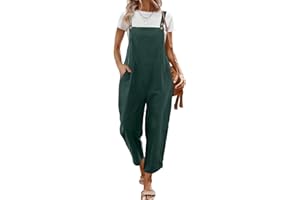 YESNO Women's Dungarees Summer Casual Cotton Jumpsuits Tulip Wide Leg Bib Pants with Pockets S-XXL PZJ UK