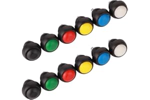 GTIWUNG 12 Stück Mini Momentary Push Button Schalter, 12mm Momentanen Druckschalter, Mini DruckTaster, ON-OFF Wasserdicht Druckknopf für Auto Boot Arduino DIY, Rund, 6 Farben