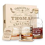 polar-effekt 6 TLG Geschenk-Set in Holzkiste mit Gravur - 2 Whiskygläser, 2 Untersetzer und Whisky-Karaffe in Geschenk-Box - Individuelles Geschenkidee - Motiv Original-Exklusive