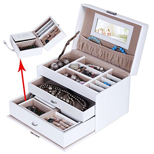 Songmics Schmuckkästchen abschließbar mit spiegel Schublade und Mini-Box (Weiß) JBC126W - 3