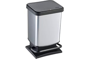 Rotho Paso Mülleimer 20l mit Deckel, Kunststoff (PP) BPA-frei, silbermetallic, 20l (29.3 x 26.6 x 45.7 cm), Silber