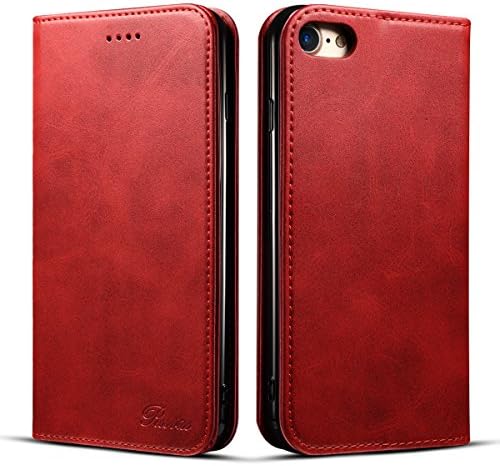 Rssviss iPhone 7 Case Card Wallet By Leather Card Slots Magnetic Book Cover For iPhone 8 - Red