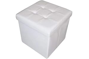 HomeHarmony Folding Storage Ottoman Seat, Stool, Toy Storage Box Faux Leather (White Medium)