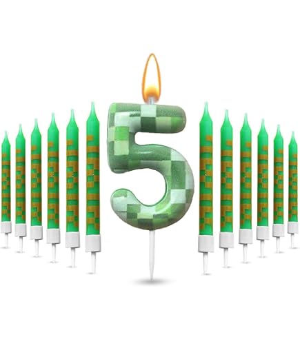 FUNCANDLE Pixel 7 Geburtstagskerzen Set – Mit 12 Grünen Kerzen, 7.2 Cm Zahl, Für Gaming-Themen-Party