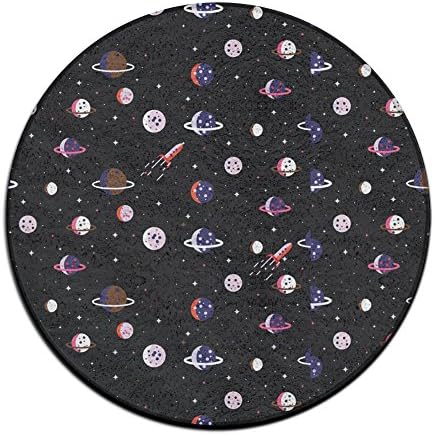 Space Solar System Non-slip Mats Circular Carpet Mats Dining Room Bedroom Carpet Floor Mat 23.6 Inch