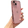 VONZEE Electroplated Clear Transparent Cover for iPhone 15 Case 6.1 inch Luxury TPU Cover Full Body & Camera Protection for Each Lens Bumper Cases for Men & Women (Rose Pink)