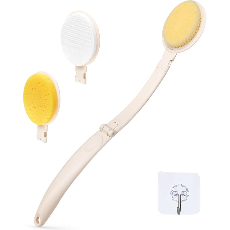 BESTonZON 3er Set Rückenbürsten Mit Langem Griff – Schwamm, Luffa, Nylonborsten, 34 Cm