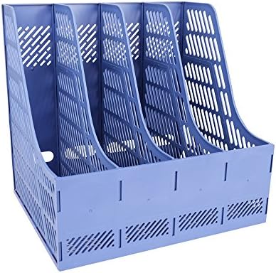 Documents File Paper Organiser Holders Storage Rack 4 Sections File Frames for Office Desk Tidy Organise (Blue)