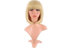 MapofBeauty 12 Pollic/30 cm Corto Lisci Flat Frange Bob Heat Resistente Sintetico Parrucche (Misto Dorato)