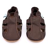 Dotty Fish Leder Baby Sandalen – rutschfest Wildledersohle – chromfrei weiche Lederschuhe – Baby Jungen und Mädchen – braun - 2