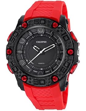 Calypso Herren-Armbanduhr Sport analog PU-Armband rot Quarz-Uhr Ziffernblatt schwarz UK5699/2