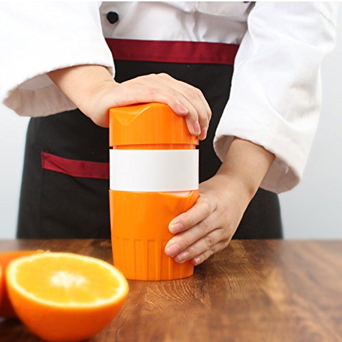 TAMUME 600ml Saft- & Zitruspressen Manueller Zitruspresse mit Becher, Deckel und Filter, Orange Presse für Frischen Fruchtsaftbecher – Kein Splatter, Kein Chaos (Orange) - 4
