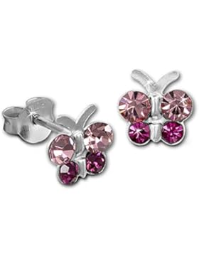 Tee-Wee Kinder Ohrring Schmetterling Zirkonia rosa/pink 925 Sterling Silber Kinderohrstecker Glitzer Kinderschmuck...