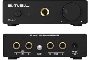 AOSHIDA SMSL PH-1 MM Turntable Phono Preamp, Phono Amplifier for Phonograph/Record Player/Active Speakers, RCA Line/6.35mm Headphone Output Home Audio Preamplifier with DC 5V Power Supply