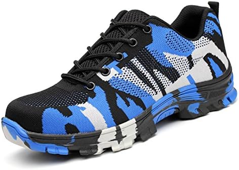 LILY999 Mens Womens Safety Trainers Work Shoes Steel Toe Cap Lightweight Hiker Protective Mid Sole(Blue,3 UK)