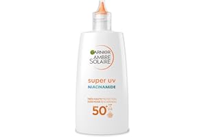 GARNIER Ambre Solaire - Super UV Fluide FPS 50 - Contre les UVA, UVB & UVA - Combat Les Imperfections - Enrichi En Niacinamide, Acide Salicylique, Zinc PCA - Visage - Tous Types de Peaux - 40 ml