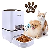 Iseebiz 6L Distributeur Automatique de Nourriture pour Animaux de Compagnie avec Rappel Vocal et Programmateur 4 Repas par Jour pour Chien et Chat