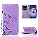 Produktbild SMTR Huawei P Smart Wallet Tasche Hülle - Retro Blumen Muster Design - [Ultra Slim][Card Slot][Handyhülle] Flip Wallet Case Etui für Huawei P Smart,(Lila)