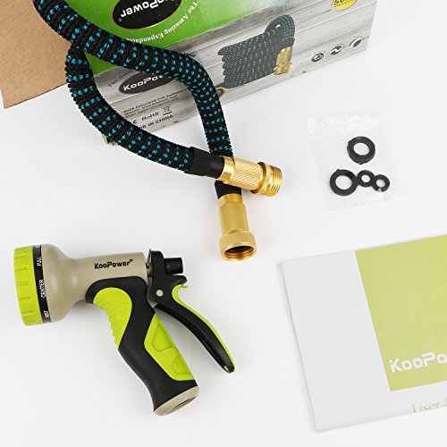 Flexibler Gartenschlauch Set 15M inkl. Brause Düse mit 9 Funktionen, Leicht Wasserschlauch mit Verstärktem Gewebe für Bewässerung Gartenarbeit Autowäsche Reinigung Haustier, Messing Zubehör, 3-fach Dehnbar bis 15M - 7