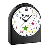 Kinderwecker mit (Wunsch) Namen | Kinder Funkwecker | mit Analog – Ziffernblatt | ohne ticken und mit Licht |ideal für Schulkinder | Motiv Sterne