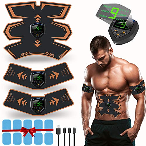zociko Elettrostimolatore per Addominali Elettrostimolatore Muscolare ABS Stimolatore Addome/Braccio/Gambe con USB Ricaricabile, 6 modalità e 9 Livelli di Intensità 10PCS Ricambio Gel Pezzi
