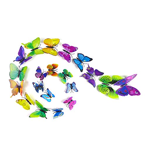 Mangotree 12 Stück/Polybeutel Abnehmbar 3D Lustige Bunte Schmetterlinge Wand Kings Schmetterlinge Hauptdekor Kunst Design Aufkleber Wand (Grün, 24pc) - 5