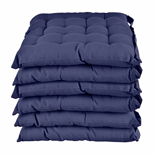 Homescapes Stuhlkissen 40×40 cm 6er Set marineblau Stuhlauflage mit Bändern und Knopfverschluss Bezug 100% Baumwolle mit Polyester Füllung - 2