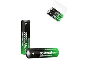 AUKIDO 3.7 Volt Rechargeable Battery, 2 Pack 3500Mah Battery High Power Lasting Long for Headlamp, LED Flashlight, Solar Light, Electronic Devices etc