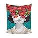Produktbild Qmber Tapestry Boho Orientalisch Wandtuch Indisch Psychedelic Wandteppich Metallic Gold weiß Elefant Boho Wandtuch Rote Hintergrundnettowand der Pandaananaskunst,C