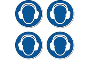 HAVATI Gehörschutz benutzen, Gebotszeichen: M003 - DIN EN ISO 7010 / ASR A1.3 - Aufkleber: Ø 10 cm, 4 Stück