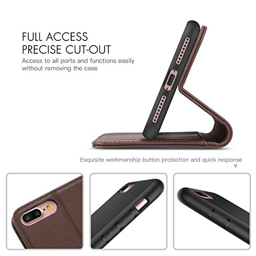 Funda iPhone 8 Plus  Funda iPhone 7 Plus  SHIELDON Funda iPhone 7 Plus Billetera para Tarjetas  Amortiguaci  n de TPU Interior Suave  Soporte Plegable  Cierre Magnetico  Carcasa en Libro para iPhone 8 Plus iPhone 7 Plus - Caf  