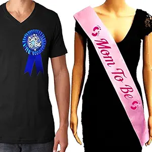Party Propz Dad to Be Badge and Mom to Be Sash for Baby Shower Decoration Material