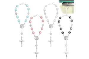 Rosario cattolico, 4 pezzi FineGood Cross Car Mirror Hanging Accessori per le donne Benedizione Specchio Retrovisore Pendente Decorazione Auto Interno