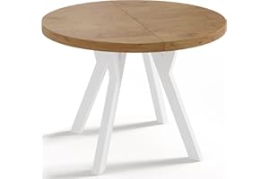 ‎WFL GROUP WFL GROUP Designer Runder Ausziehbarer Esstisch - Loft-Stil, Industriell, Platzsparend - Weiße Beine - 100 bis 200cm - für 6-8 Personen - Hergestellt in EU - Eiche Lancelot - 200 cm