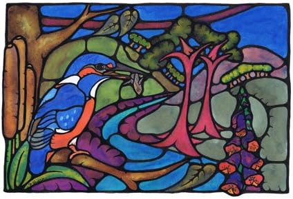 Claxby Beck (Kingfisher) Unique Stained Glass Art Blank Greeting Card and Envelope