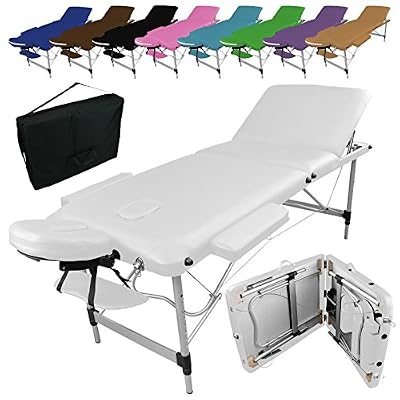 Vivezen Linxor France ® Table de massage pliante 3 zones en aluminium + accessoires et housse de transport - Neuf coloris - Norme CE- Blanc