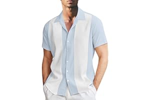 BOTCAM Camicia Uomo Vintage Anni '50, Casual, A Maniche Corte, Bottone, Contrasto, Estate, Stile Hawaiano, Slim Fit, Bianca, Cotone 50% Lino 50%