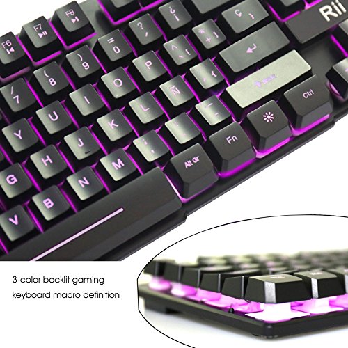 Rii RK100 Teclado para Juegos  Mec  nica Feel Gaming Keyboard  USB LED Retroiluminada con Conexi  n de Cable del Juego Teclado Negro  layout Espa  ol 