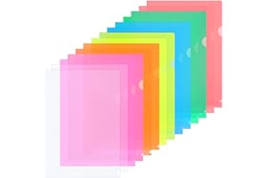 ZCZN A4 Plastic Folders, 14pcs Plastic Sleeves A4 Cut Flush Folders Open Top & Side, Bright Transparent Assorted Colours, Pack of 14
