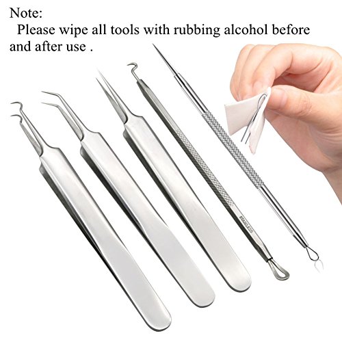 Mitesserentferner Werkzeug , Edelstahl Pickel Entferner Clips, Mitesser Gebogene Nadel Extraktor, CIDBEST® 5 Stücke Professionelle Qualität Blackhead Remover Kit , Mitesser Pinzette Nadel für Pickel Whiteheads Mitesser Akne Extraktoren – Risikofrei Glatte Nose Gesicht Haut - 6