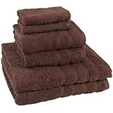 Linens Limited - Simplicity - Set de 6 toallas de hotel - 100 % algodón egipcio (450 g/m²) - Cacao