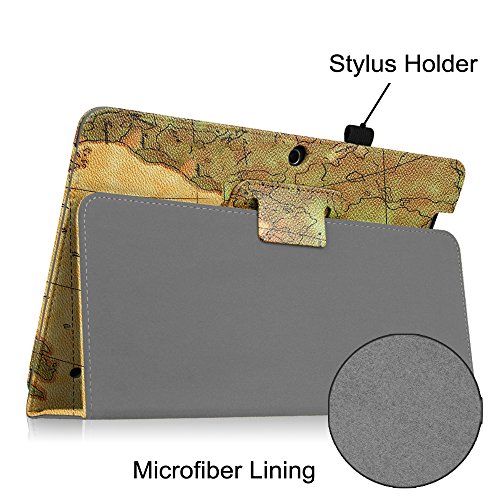 MEDION LIFETAB S10321 / Odys Notos Plus 3G Hülle Case – Fintie Slim Fit Folio Kunstleder Schutzhülle Cover Tasche mit Ständerfunktion und Stylus-Halterung für MEDION LIFETAB S10321 (MD 98687) / Odys Notos plus 3G 25,7 cm (10,1 Zoll) Tablet-PC, Landkarte Braun - 5